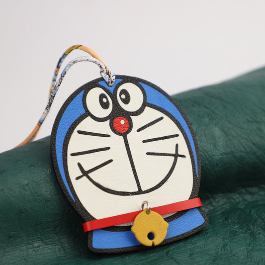 Doraemon Keychain, Genuine Leather Pendant, Blue Robot Cat Handmade Keychain