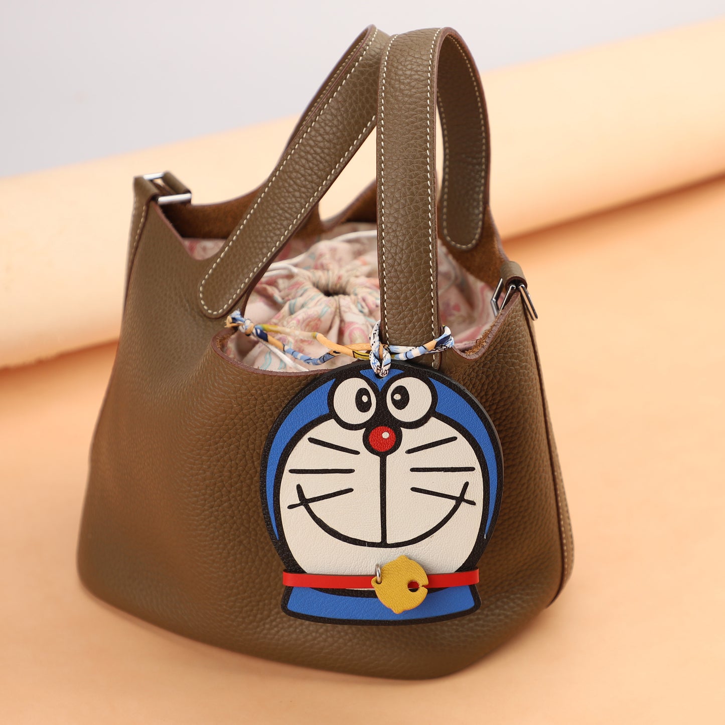 Doraemon Keychain, Genuine Leather Pendant, Blue Robot Cat Handmade Keychain