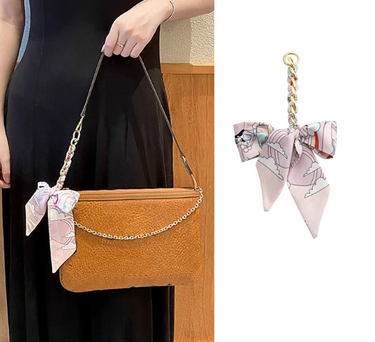 Fashion women's bag silk scarf bow pendant, clutch bag double-sided silk scarf bag charm, crossbody bag luxury accessory