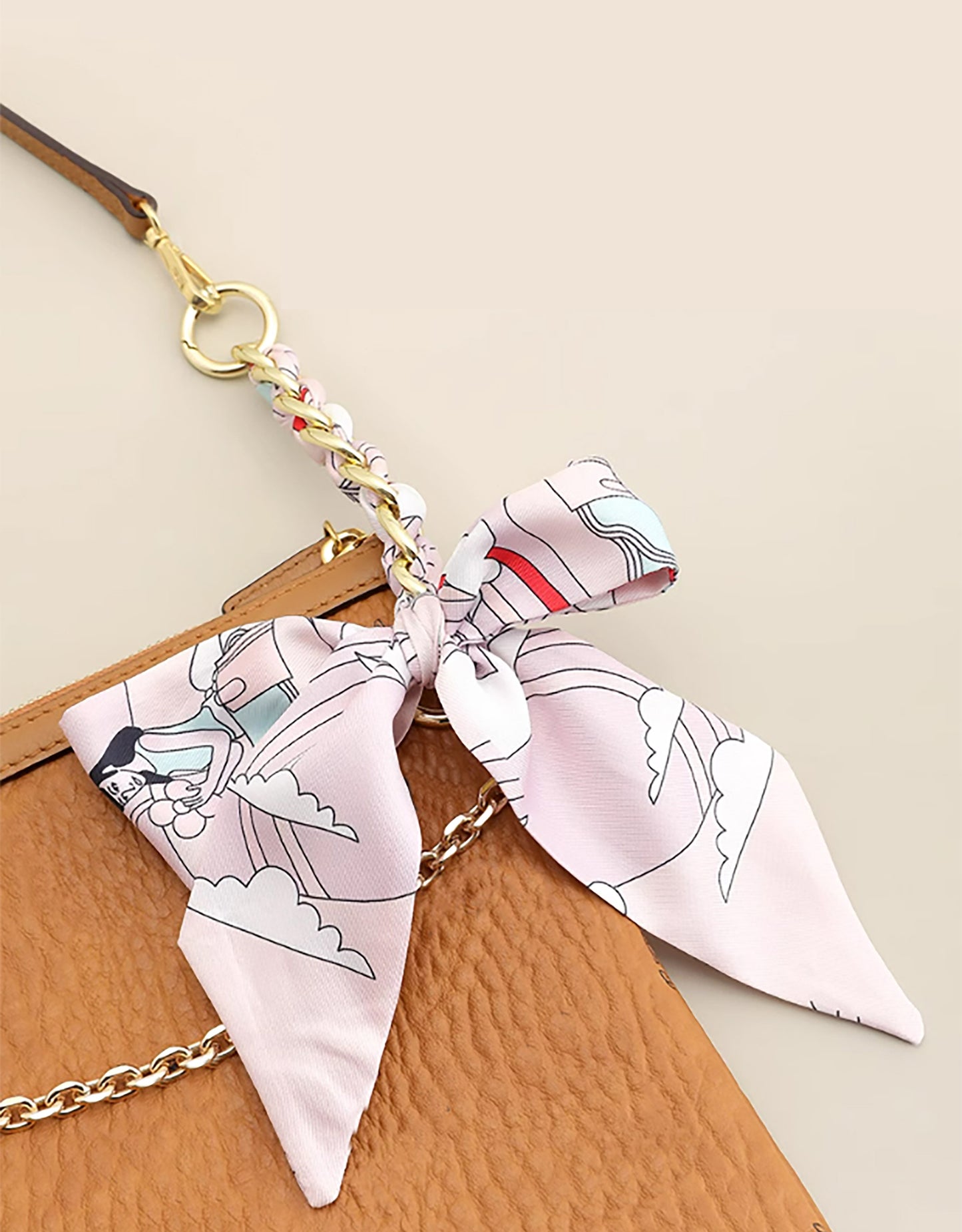Fashion women's bag silk scarf bow pendant, clutch bag double-sided silk scarf bag charm, crossbody bag luxury accessory