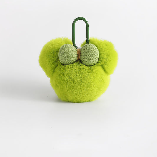 Cute Rabbit Fur Mickey Head Keychain with Bow – Plush Toy Doll Bag Charm Gift