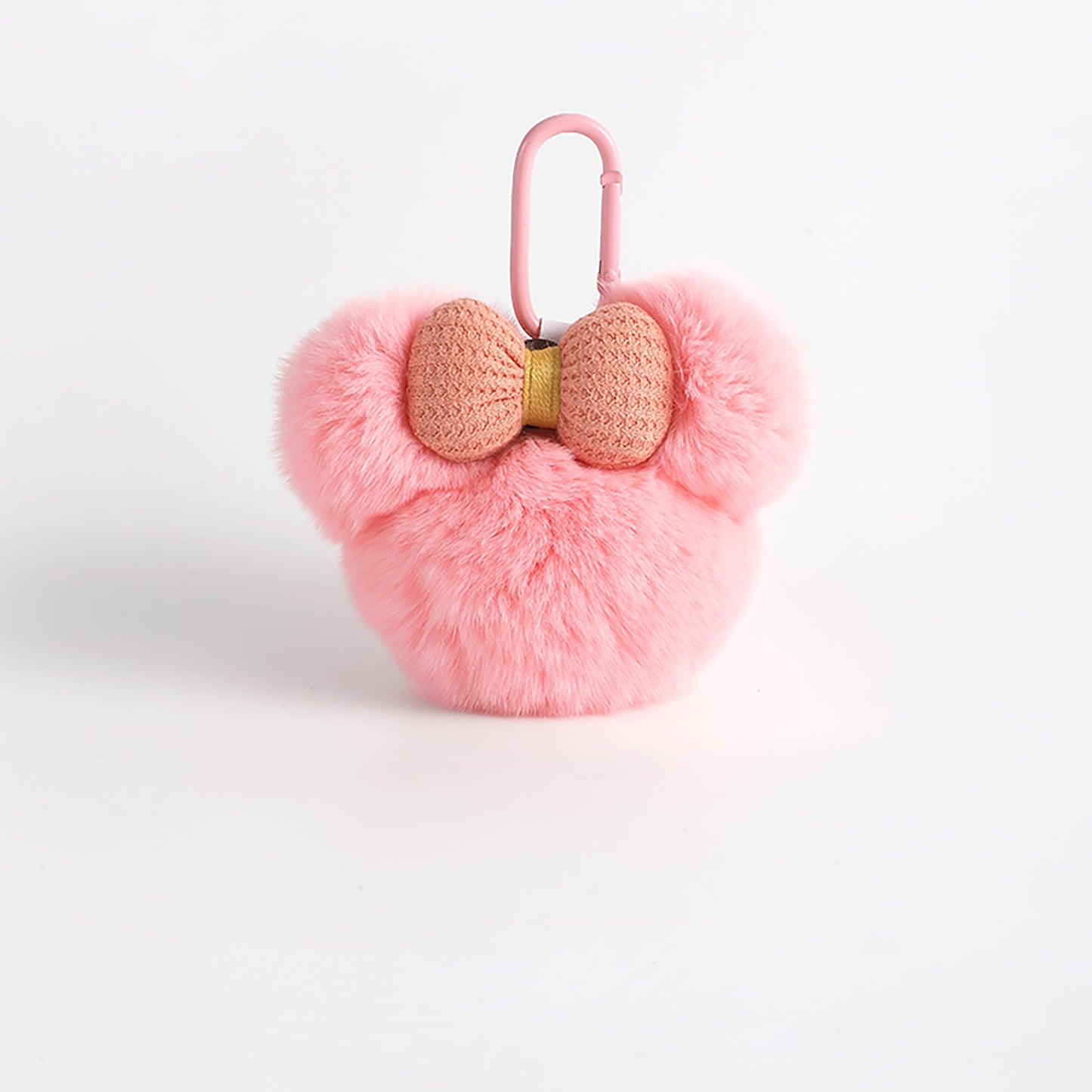 Cute Rabbit Fur Mickey Head Keychain with Bow – Plush Toy Doll Bag Charm Gift