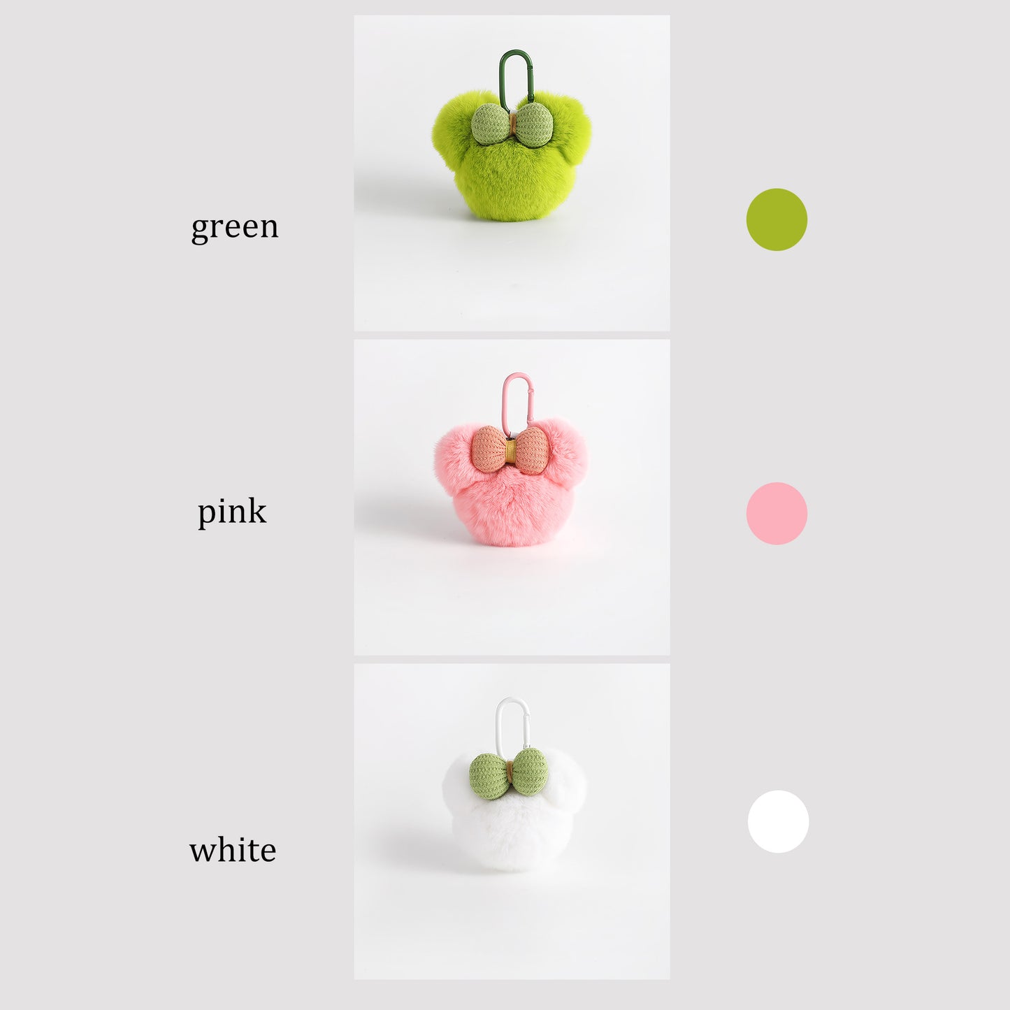 Cute Rabbit Fur Mickey Head Keychain with Bow – Plush Toy Doll Bag Charm Gift