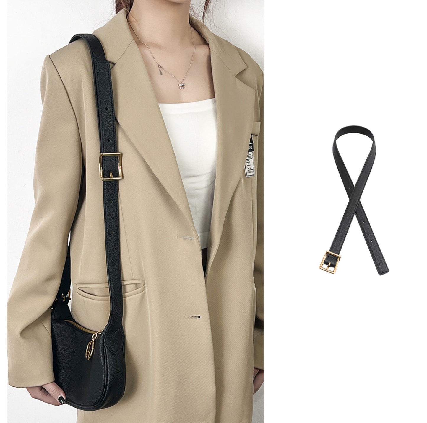 Extended crossbody shoulder strap modification accessory for hobo bags, 2.5 cm wide leather shoulder strap