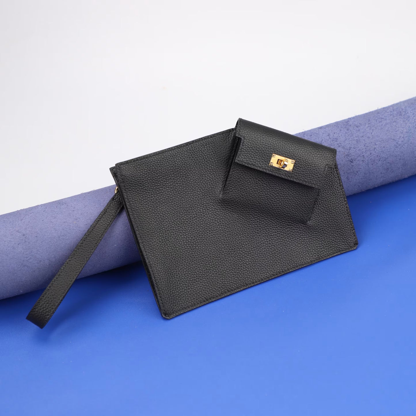 All Leather and Handmade Kelly Pocket To Go Leather Clutch bag