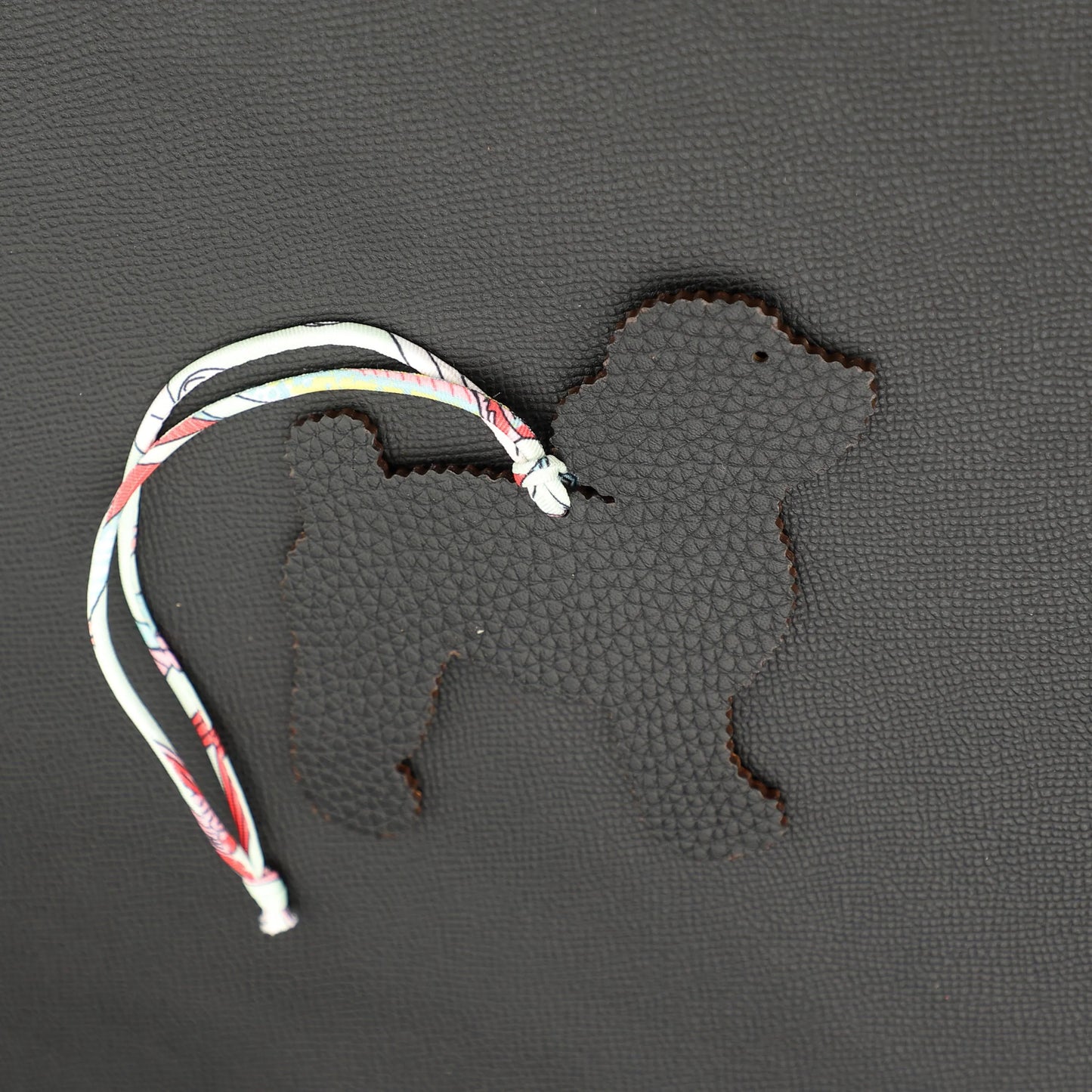 Smiling Cute Poodle Dog bag charm,one side in epsom leather , other side in togo leather ,Leather bag charm, Handmade leather bag charm