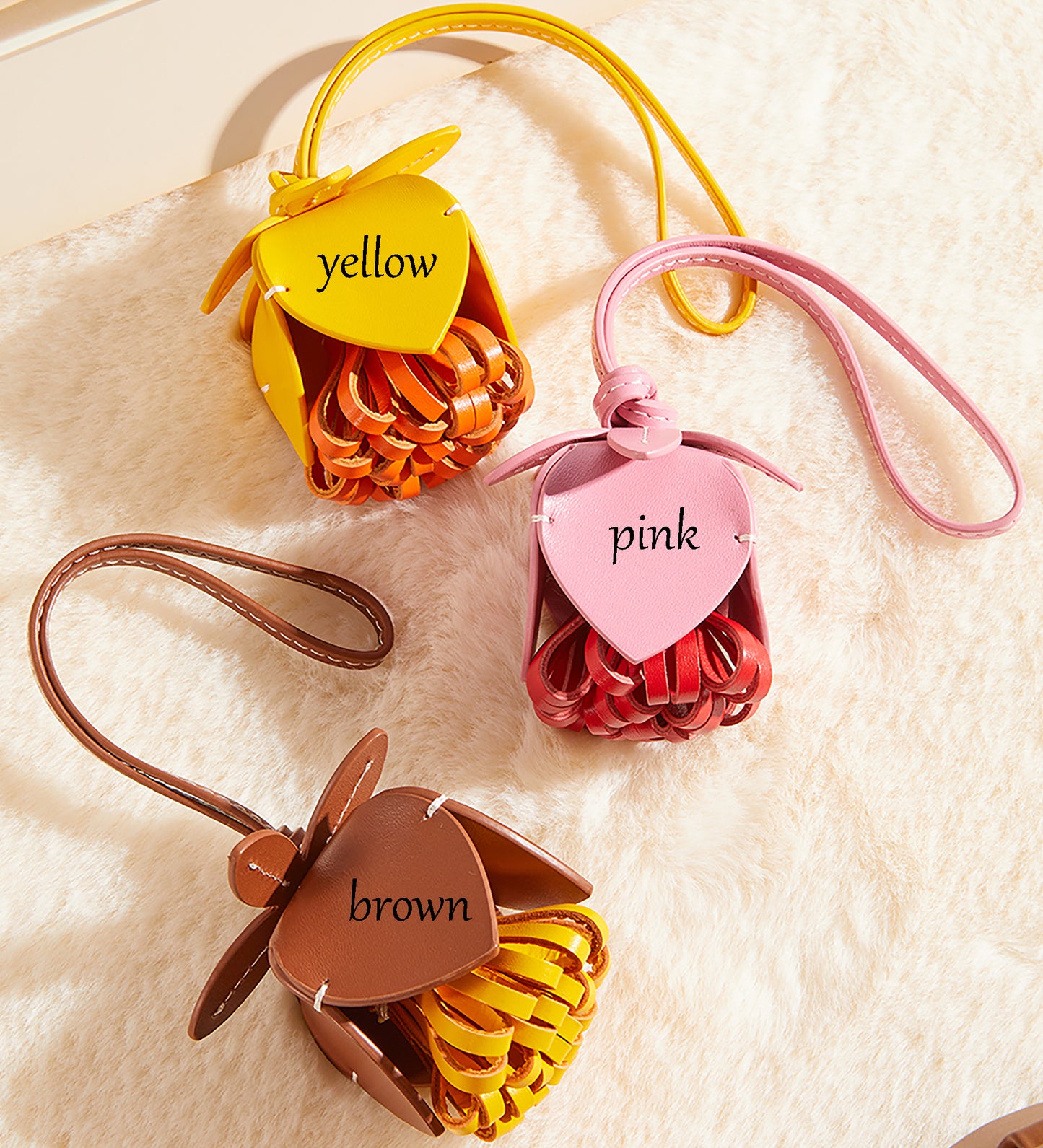 Arcadie leather handbag charm, flower style genuine leather accessory, high-end leather floral charm
