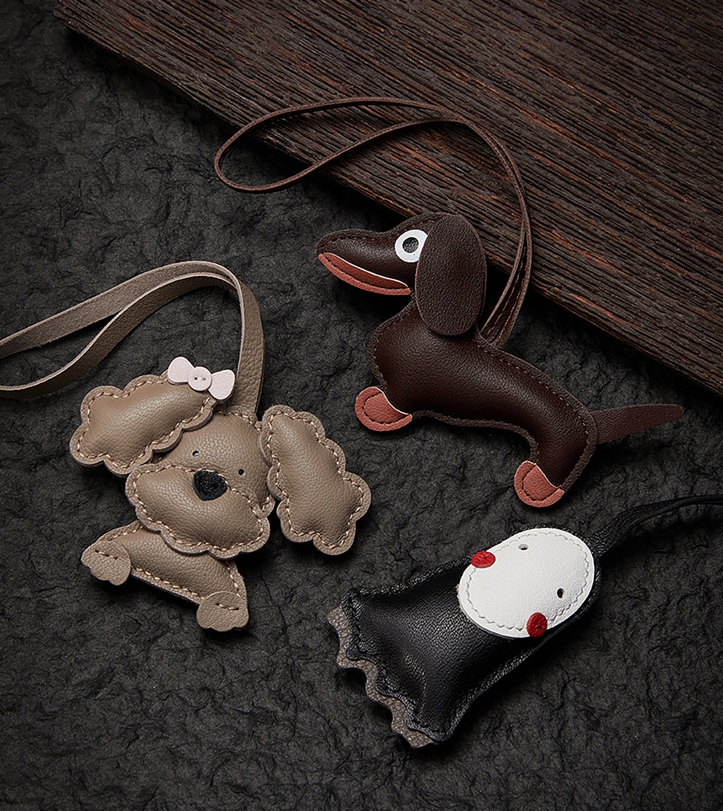 Handmade genuine leather Schnauzer bag pendant, cute animal Christmas couple gift, dog charm ornament