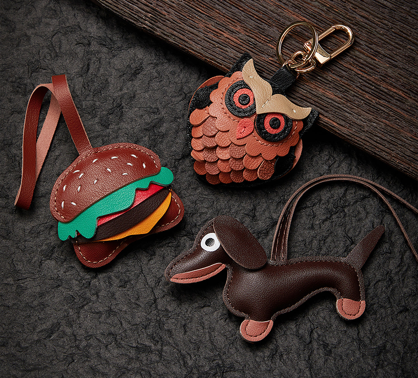 Handmade genuine leather Schnauzer bag pendant, cute animal Christmas couple gift, dog charm ornament