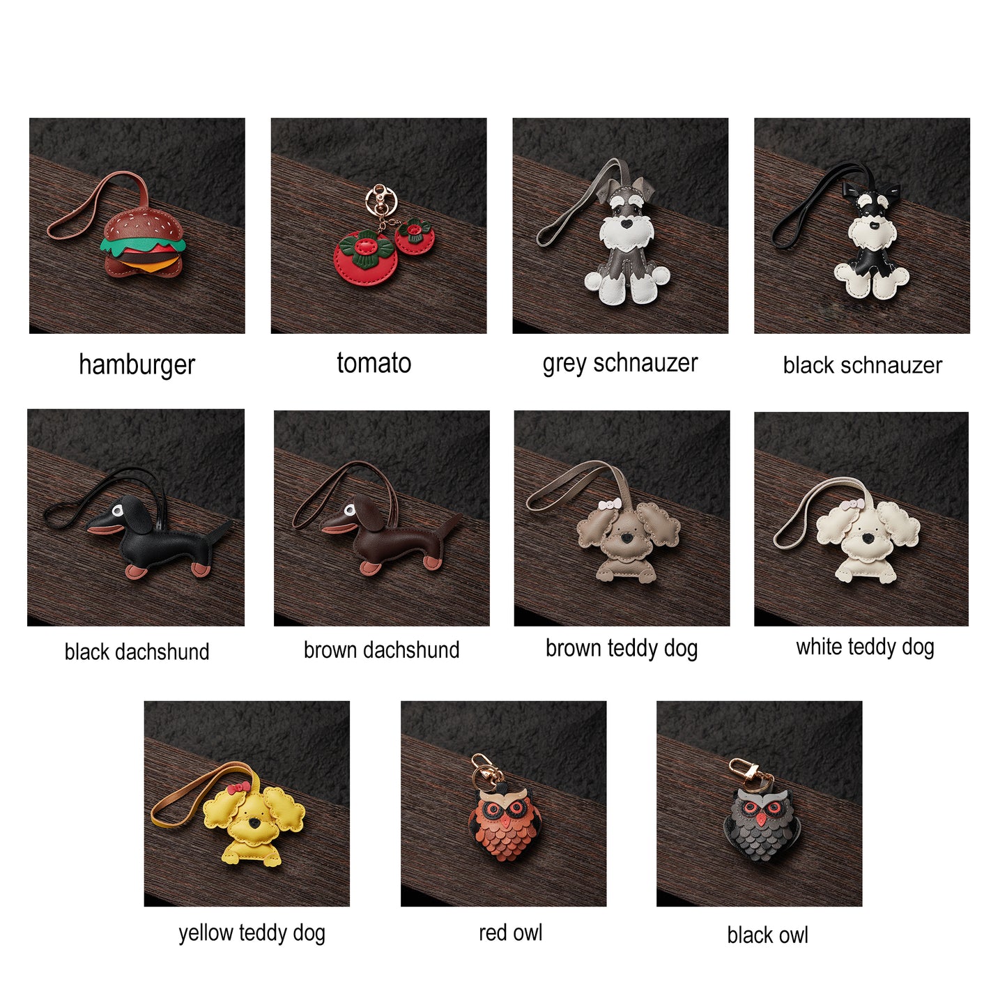 Handmade genuine leather Schnauzer bag pendant, cute animal Christmas couple gift, dog charm ornament