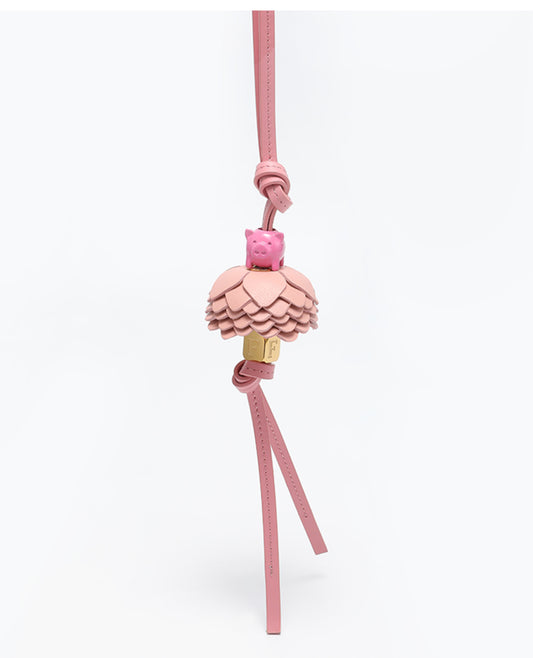 Handmade Leather Lotus Flower Bag Charm – Premium Leather Tote Bag Pendant