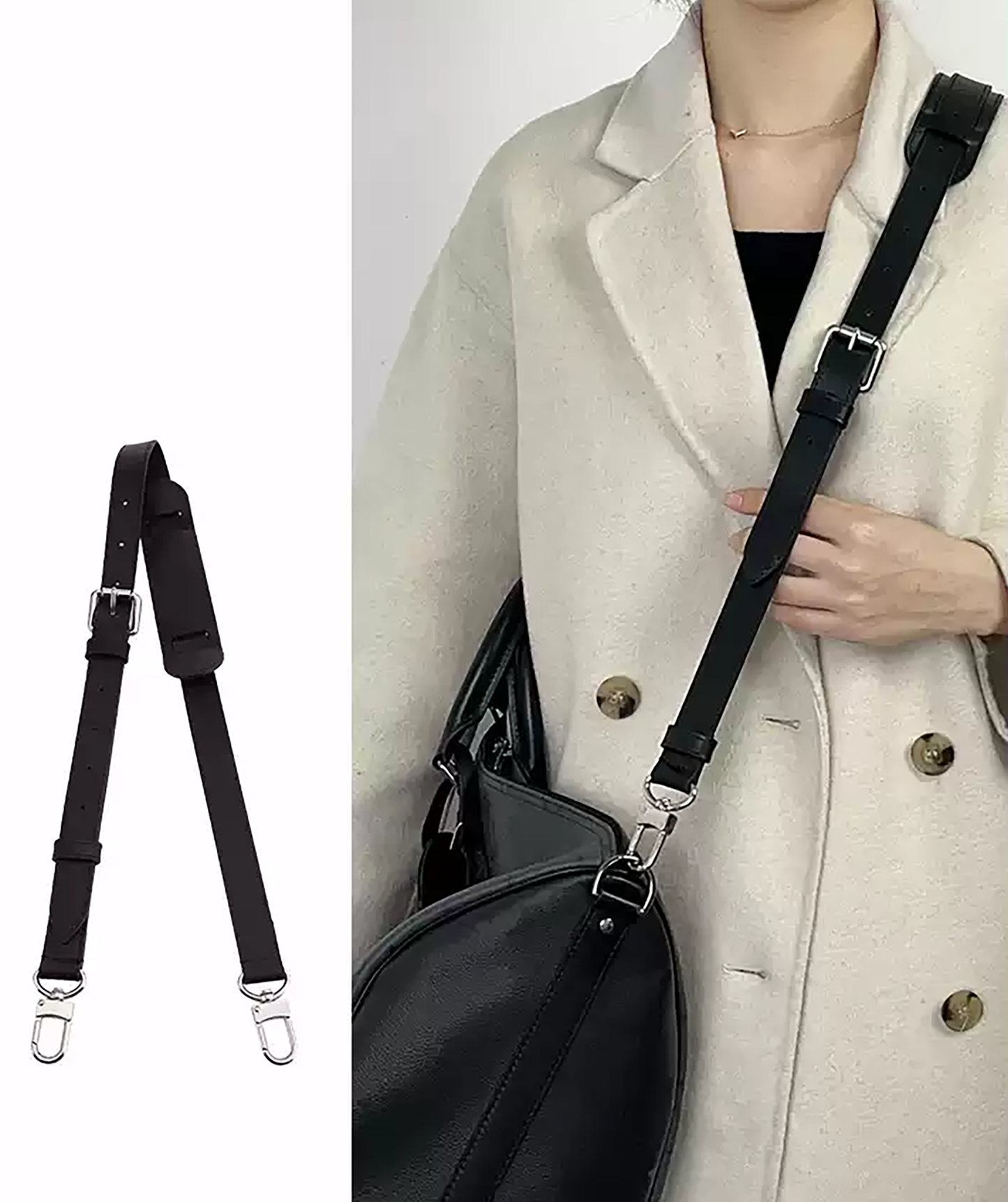 KEEPALL BANDOULIERE Replacement Strap for Travel Bag, Genuine Leather in Natural Vachetta Color, Black Travel Bag Strap