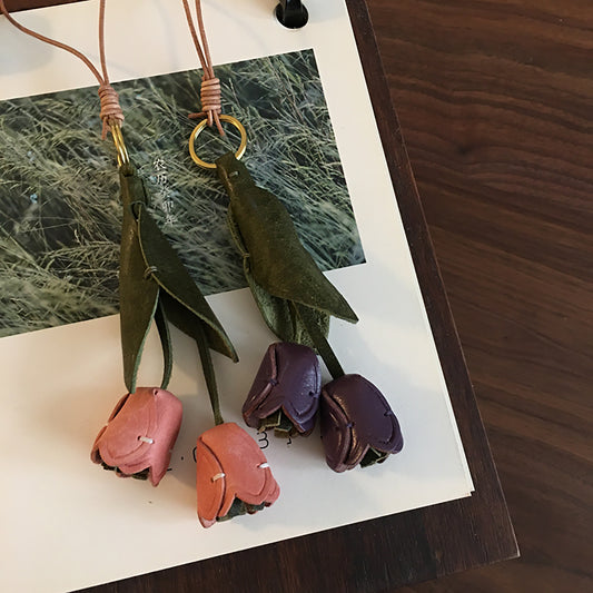 Haute Couture Floral Motif Accessories - Tulip Bloom Bag Charms & Signature Key Jewelry