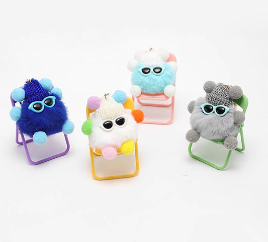 Cute Coal Ball Keychain & Bag Charm – Plush Fur Key Ring, Soft and Fluffy Hanging Accessory for Bags, Backpacks, and Keys