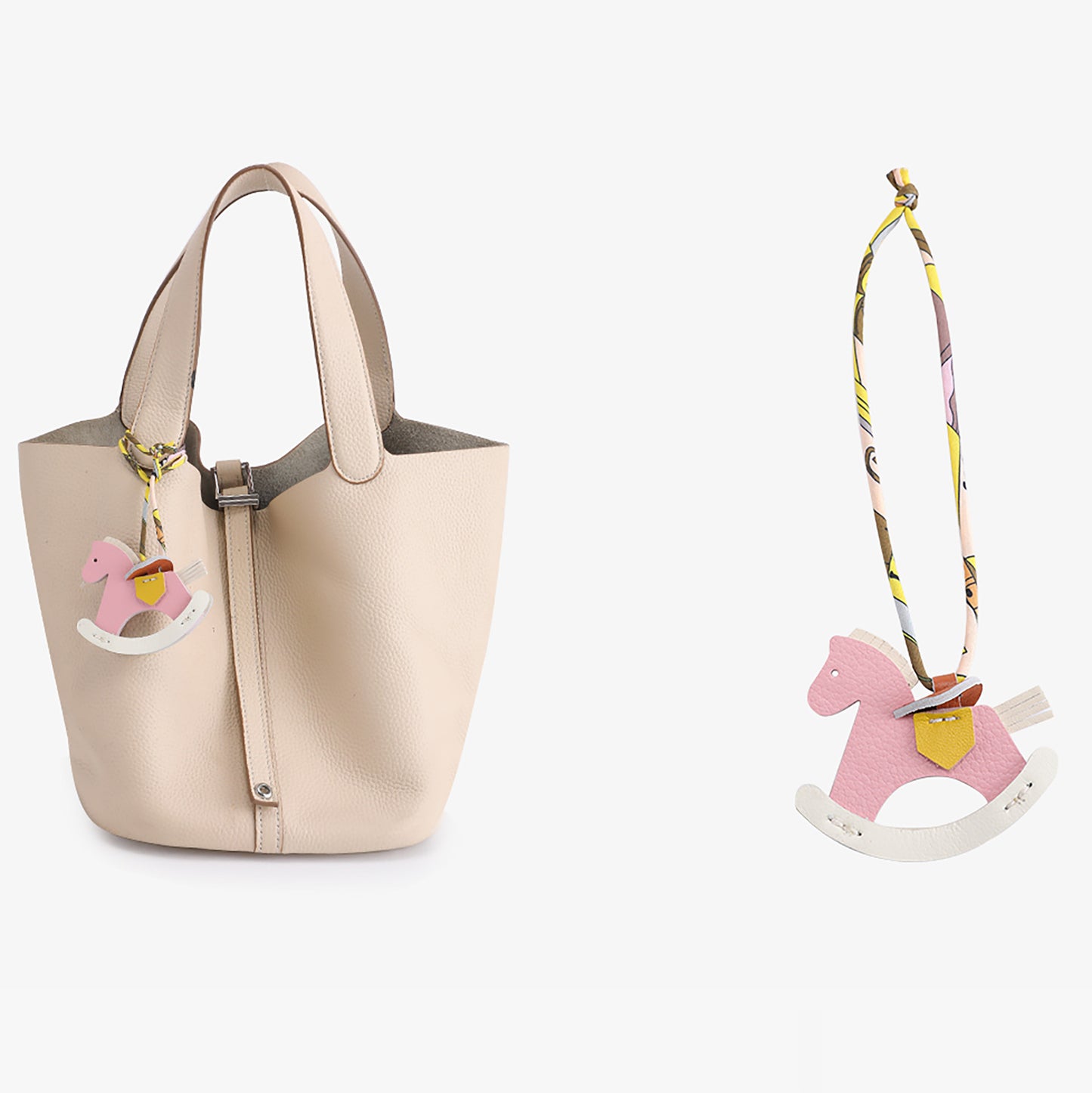 Genuine Leather Rocking Horse Keychain & Bag Charm – Cute Wooden Horse Pendant, Premium Leather Hanging Accessory for Bags, Backpacks, and Keys