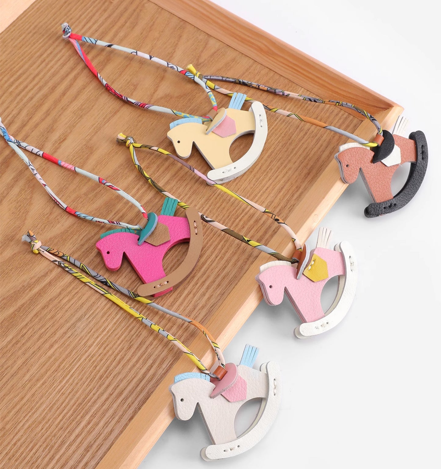 Genuine Leather Rocking Horse Keychain & Bag Charm – Cute Wooden Horse Pendant, Premium Leather Hanging Accessory for Bags, Backpacks, and Keys