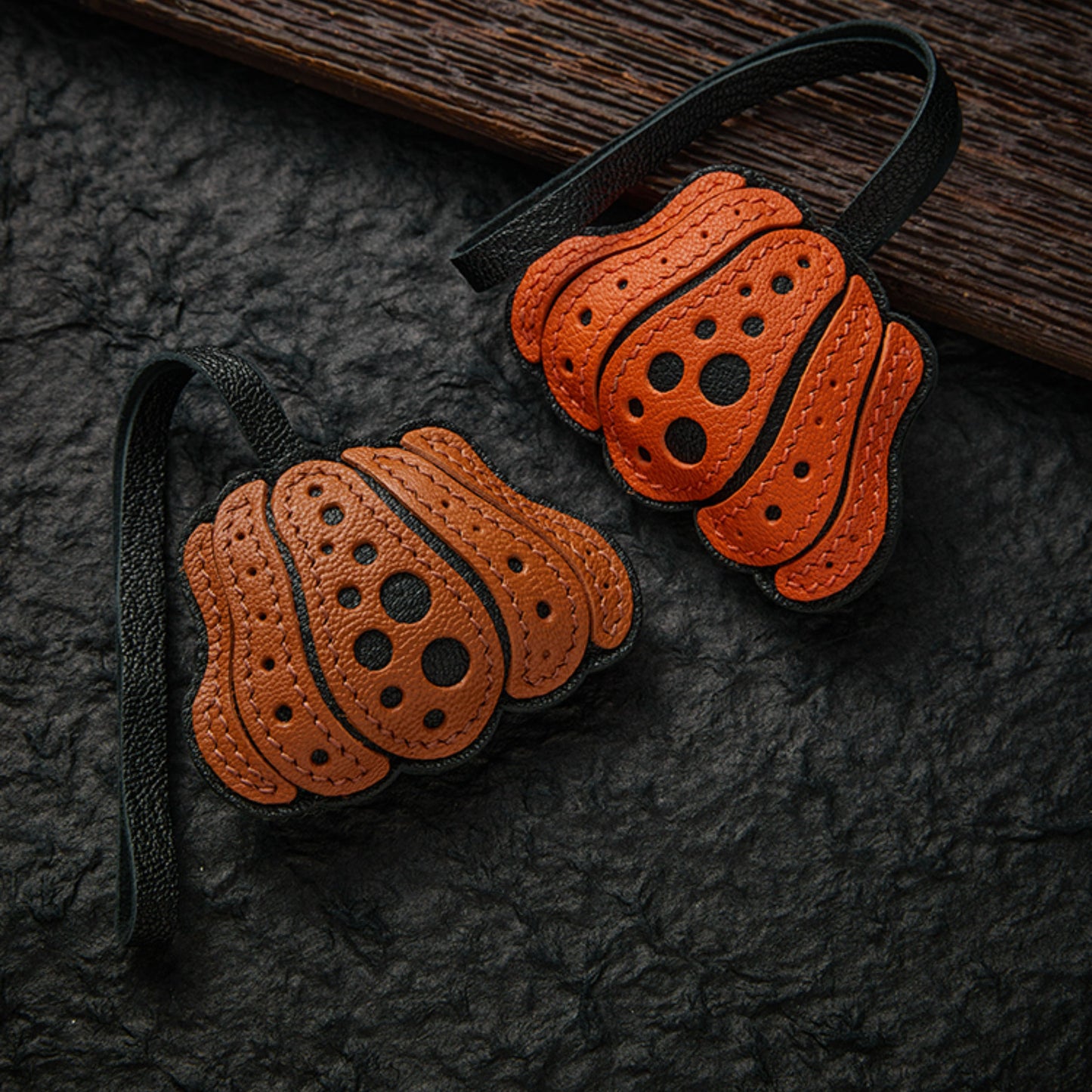 Cute Polka Dot Pumpkin Pendant Handmade DIY Creative Genuine Leather Keychain Car Hanging Decoration