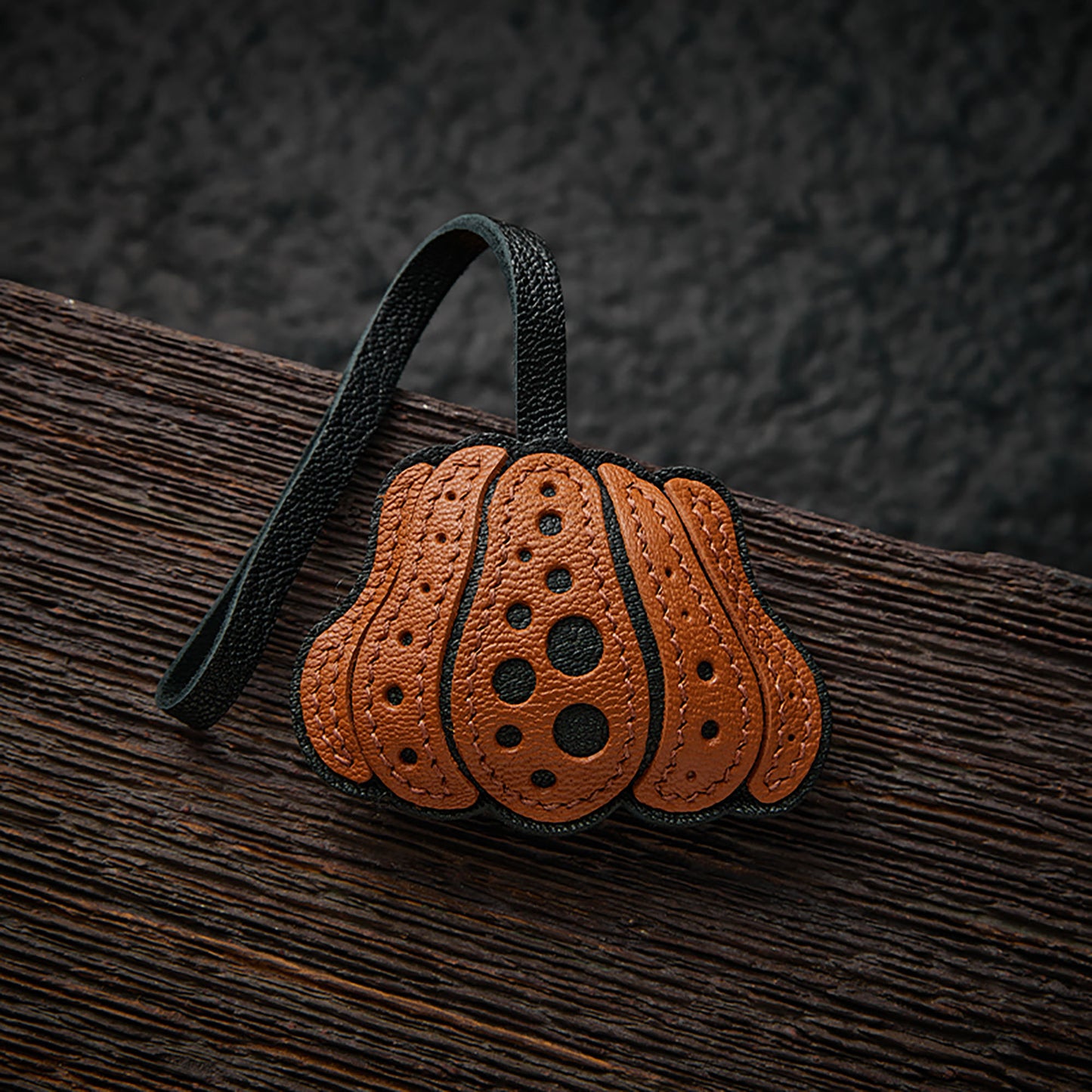 Cute Polka Dot Pumpkin Pendant Handmade DIY Creative Genuine Leather Keychain Car Hanging Decoration