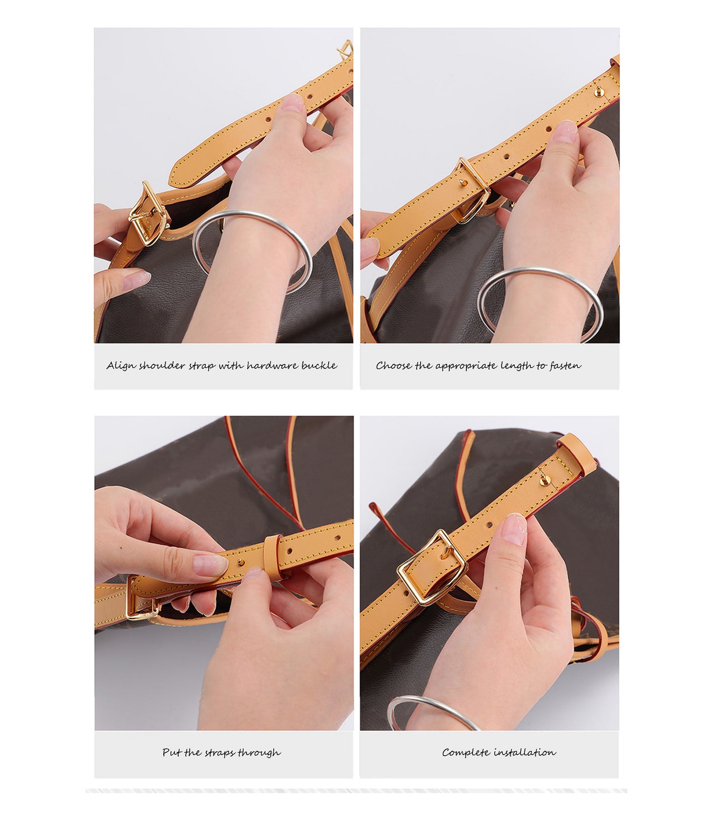 Carryall shoulder strap extension, suitable for replacing the short strap on small women's bags, a handmade genuine leather shoulder strap extension accessory.