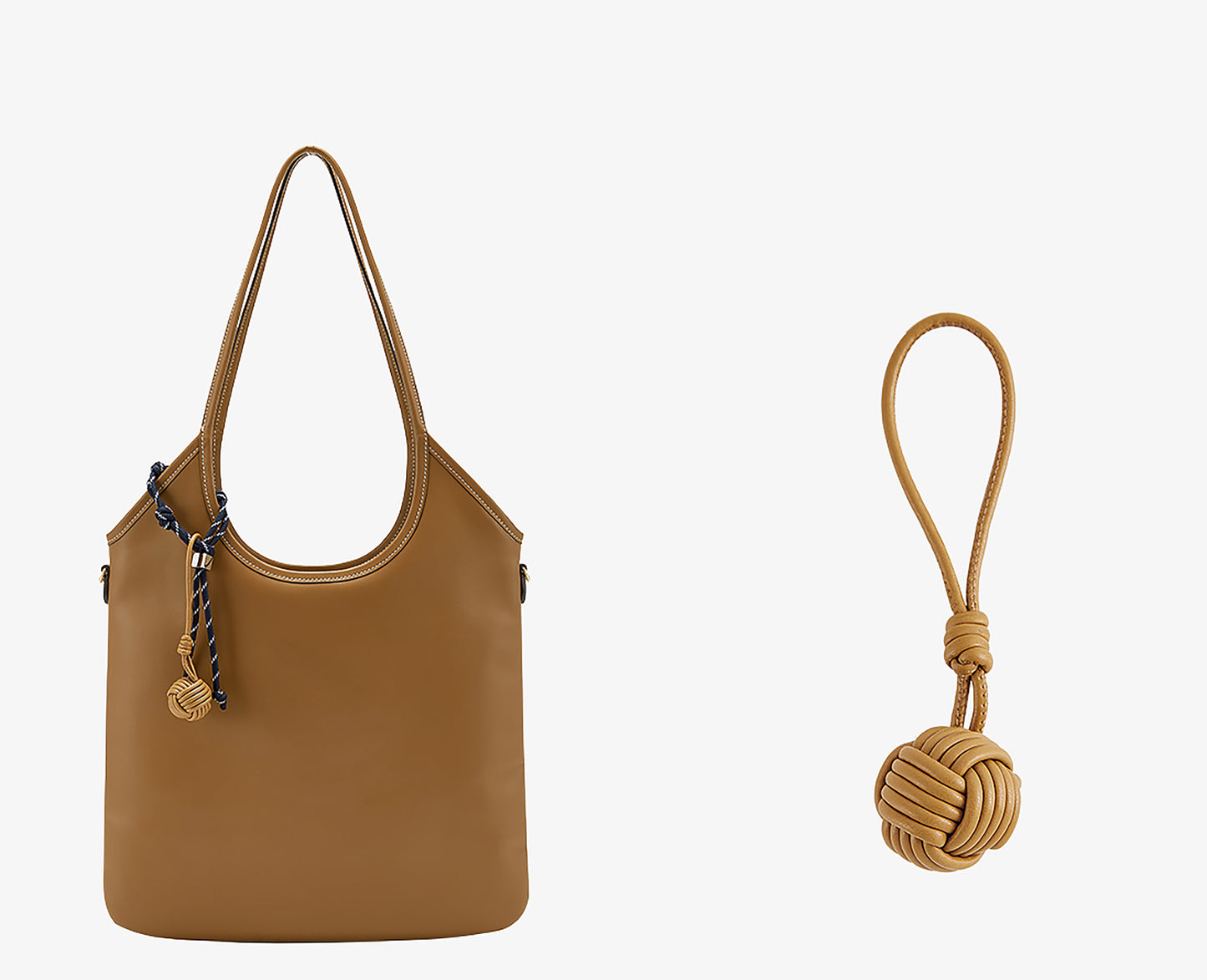 IVY Leather Handbag Charm, Genuine Leather Tennis Ball Style Keychain, Beige Gift Bag Accessory