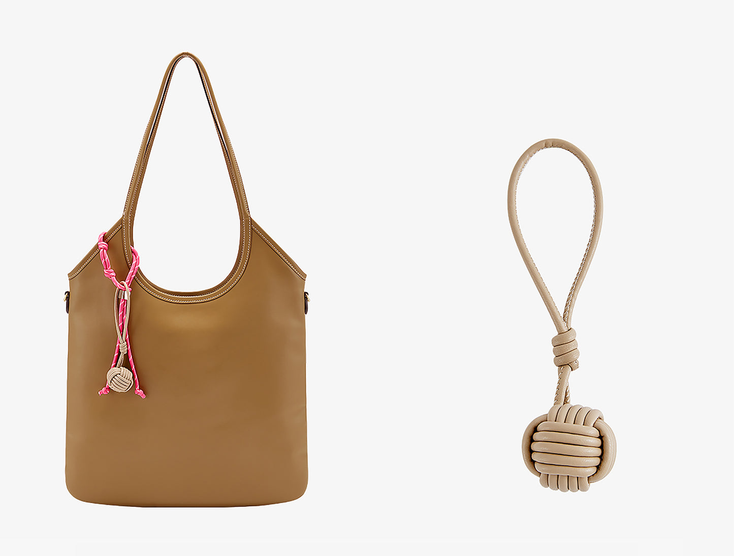 IVY Leather Handbag Charm, Genuine Leather Tennis Ball Style Keychain, Beige Gift Bag Accessory