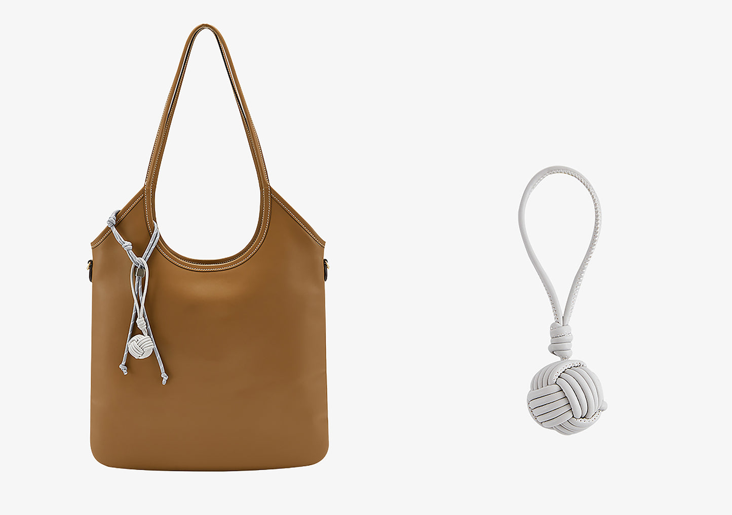 IVY Leather Handbag Charm, Genuine Leather Tennis Ball Style Keychain, Beige Gift Bag Accessory