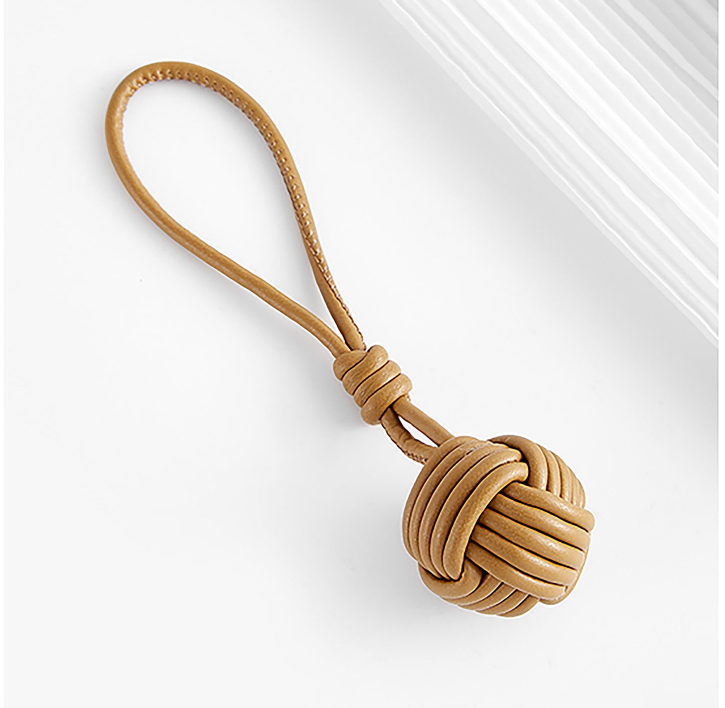 IVY Leather Handbag Charm, Genuine Leather Tennis Ball Style Keychain, Beige Gift Bag Accessory