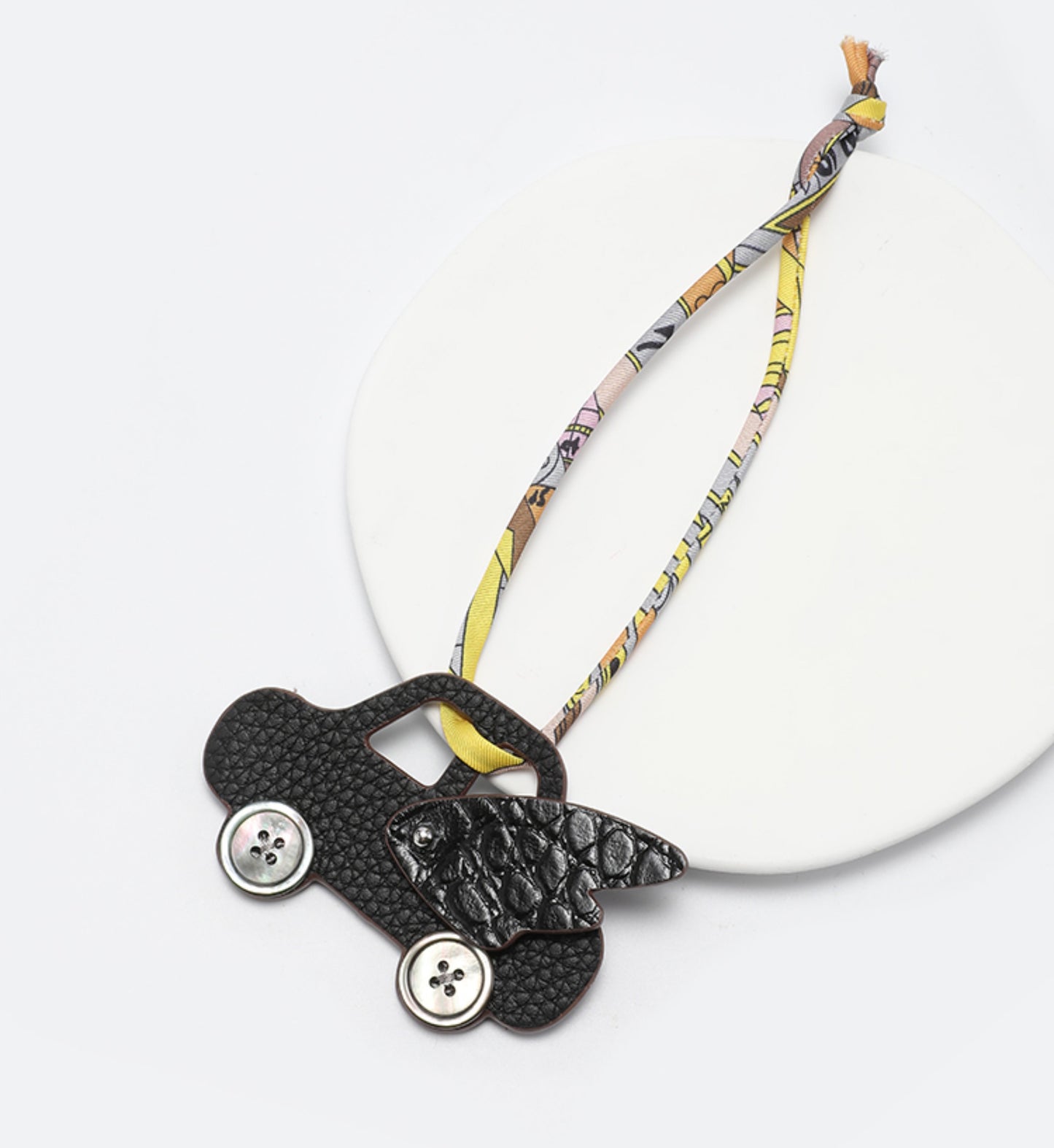 Genuine Leather Mini Car Keychain – Versatile Bag Charm Plush Doll for Car and Accessories