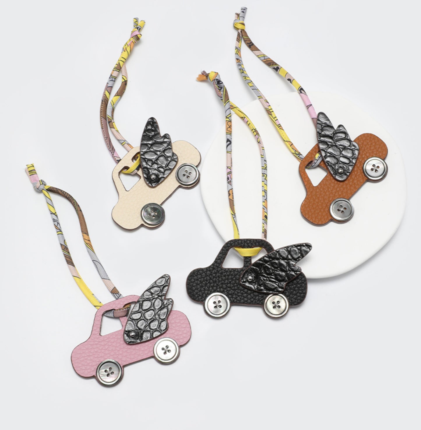 Genuine Leather Mini Car Keychain – Versatile Bag Charm Plush Doll for Car and Accessories