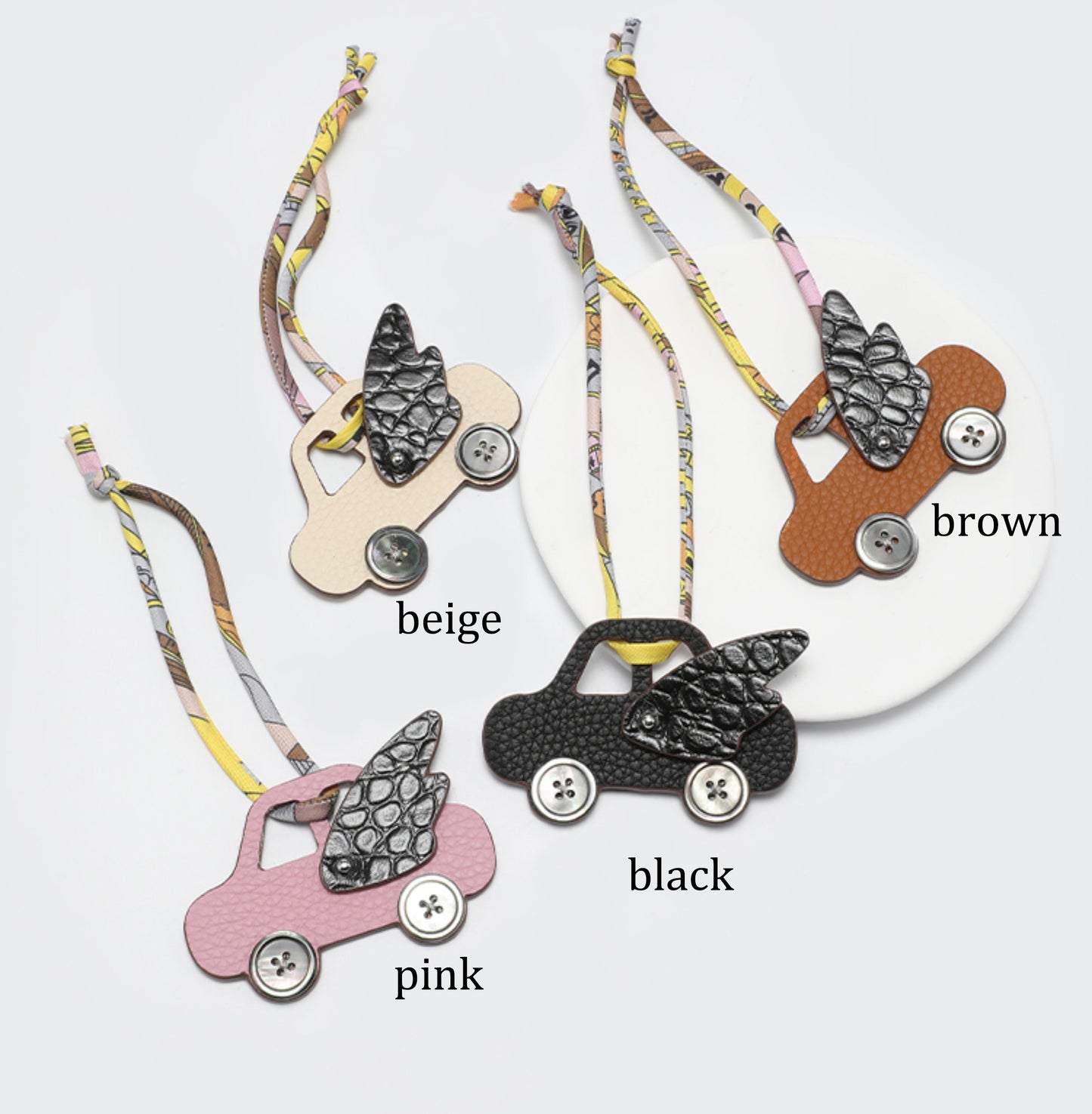Genuine Leather Mini Car Keychain – Versatile Bag Charm Plush Doll for Car and Accessories