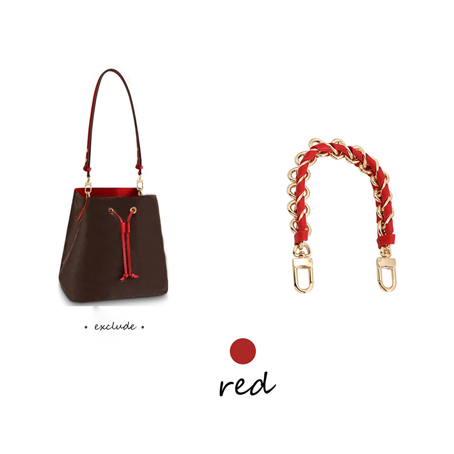 The NéoNoé bucket bag handbag strap, black genuine leather material underarm shoulder strap, and metal material fashionable underarm shoulder strap.
