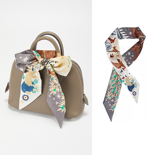 Grey Scarf Strap for Bags – Versatile Silk Ribbon, Can Also Be Worn as Neck Accessory