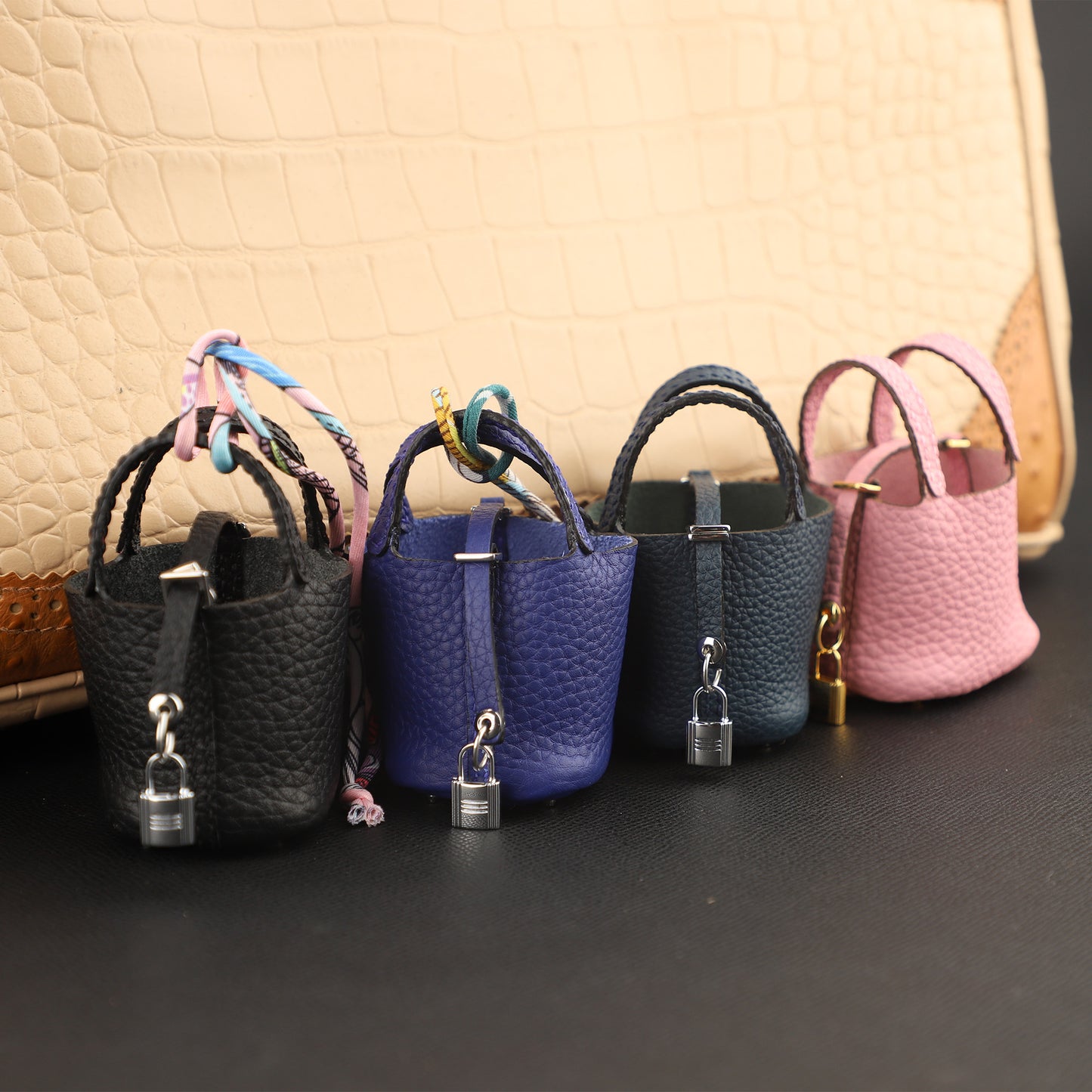 Mini Picotin Bag Pendant,Handmade The Picotin Lock Bag Charm,Leather bag pendant,Handmade DIY Design Bag Pendant