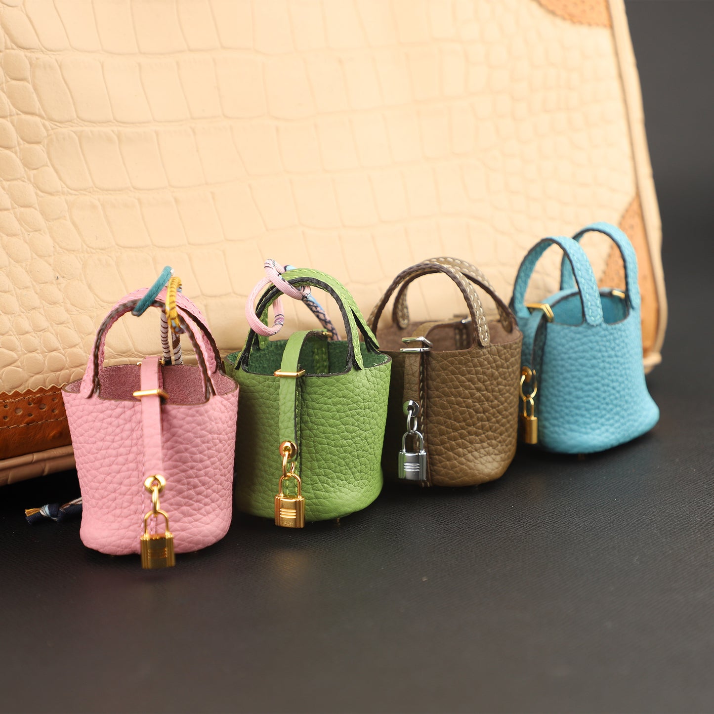 Mini Picotin Bag Pendant,Handmade The Picotin Lock Bag Charm,Leather bag pendant,Handmade DIY Design Bag Pendant