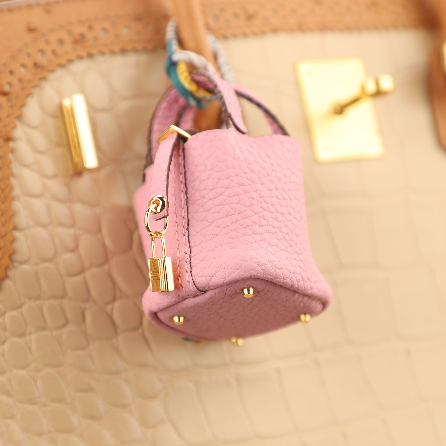 Mini Picotin Bag Pendant,Handmade The Picotin Lock Bag Charm,Leather bag pendant,Handmade DIY Design Bag Pendant