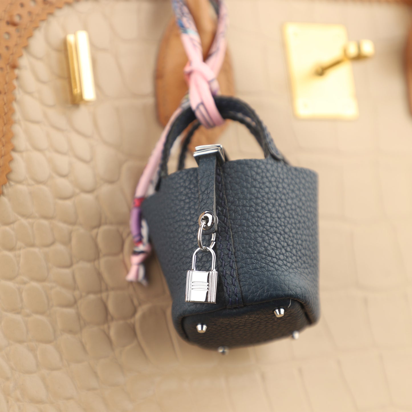 Mini Picotin Bag Pendant,Handmade The Picotin Lock Bag Charm,Leather bag pendant,Handmade DIY Design Bag Pendant