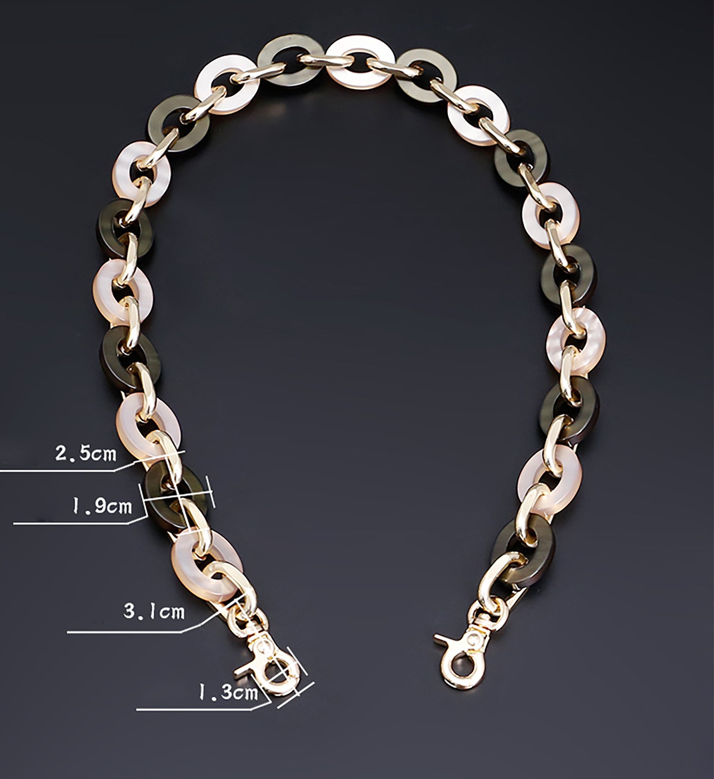 Vintage underarm bag chain, acrylic resin chain, single shoulder handbag strap accessory.