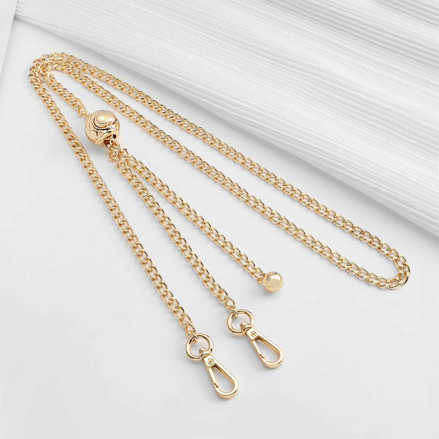 Small Gold Ball Chain Bag Strap, Color-Fast Metal, Adjustable High-End Shoulder Strap Accessory.