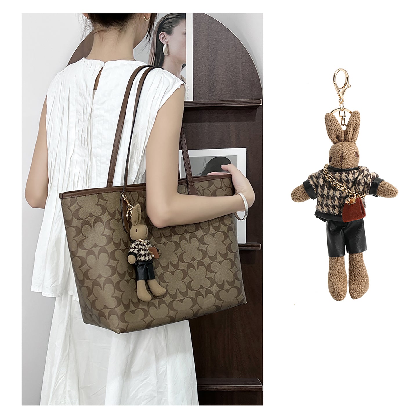 Tote Bag Pendant, Plush Rabbit Keychain, Cute Bag Charm, Stylish and High-End Plush Doll Pendant