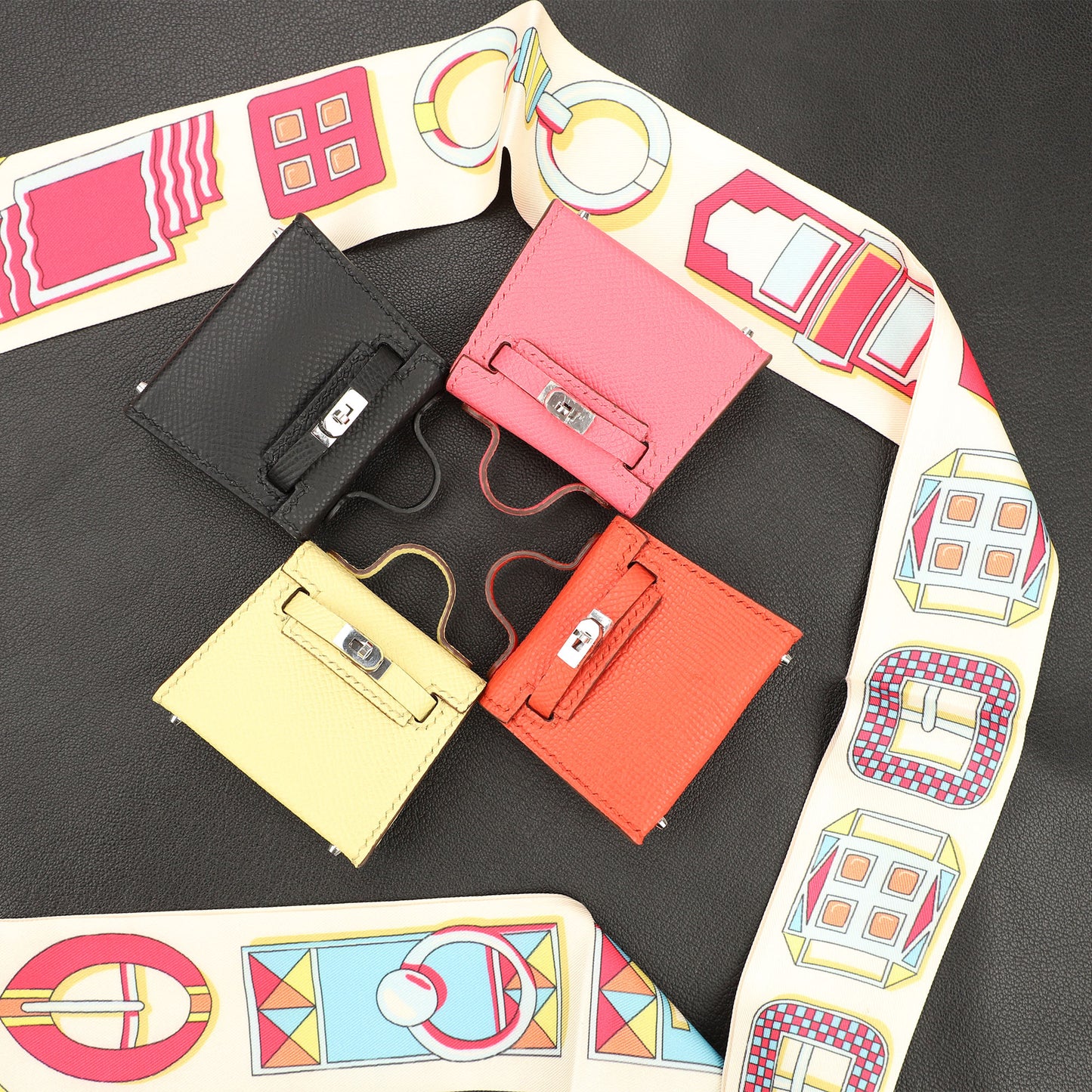 Capucines Tadelakt Micro Mini Kelly Twilly Charm Silver Hardware Leather charm for bag