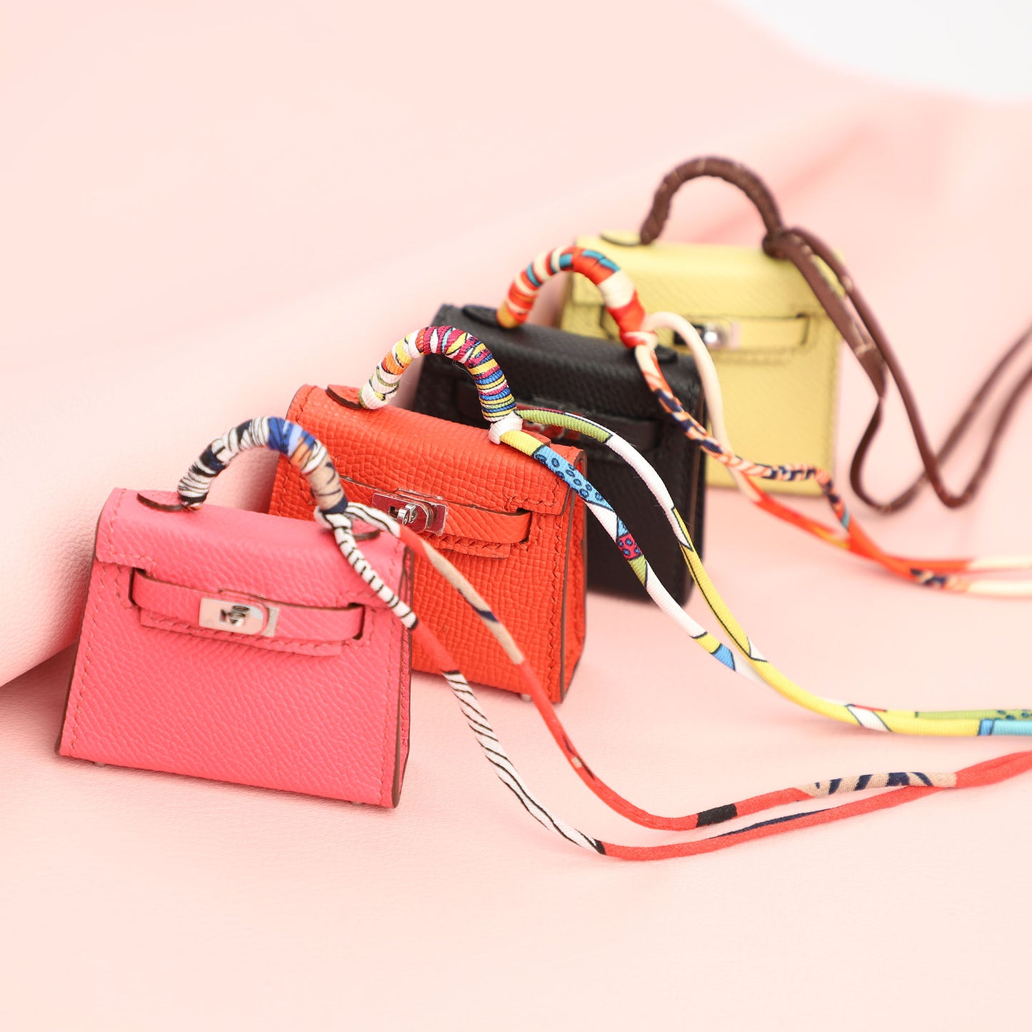 Capucines Tadelakt Micro Mini Kelly Twilly Charm Silver Hardware Leather charm for bag