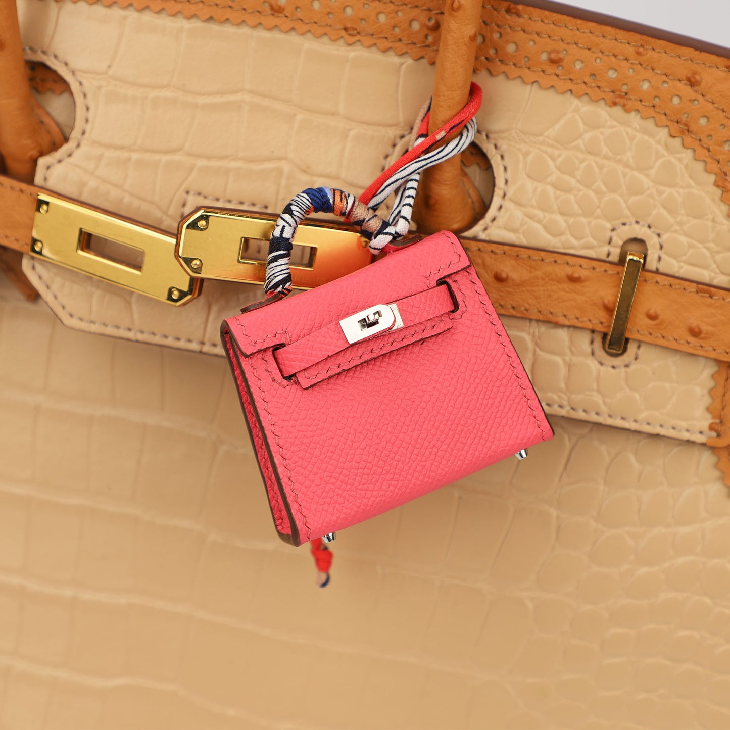 Capucines Tadelakt Micro Mini Kelly Twilly Charm Silver Hardware Leather charm for bag