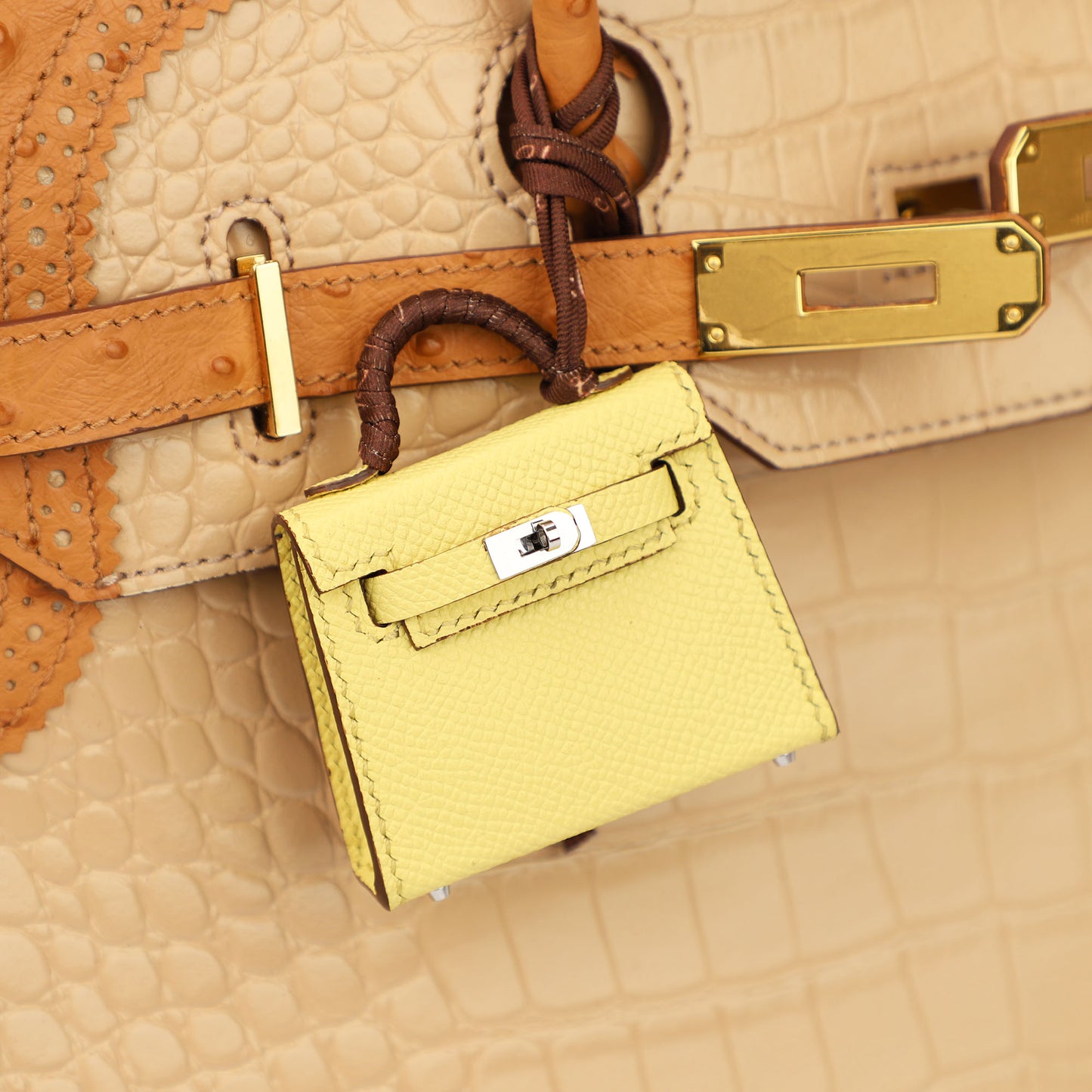 Capucines Tadelakt Micro Mini Kelly Twilly Charm Silver Hardware Leather charm for bag