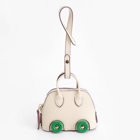 Handmade leather coin purse, car-shaped keychain bag, white small storage pouch, bag decoration accessories, creative zipper storage pouch, new style headphone case charm