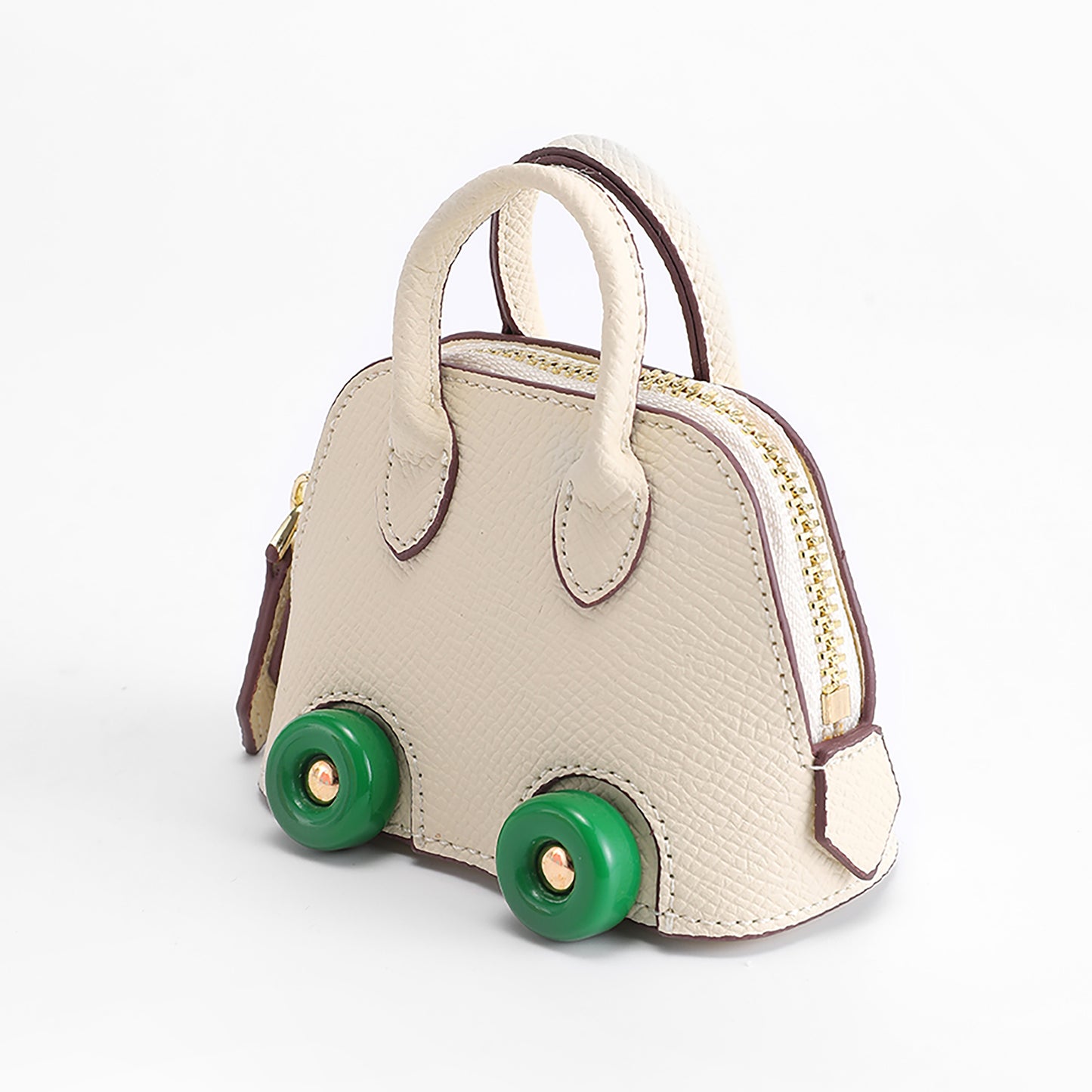 Handmade leather coin purse, car-shaped keychain bag, white small storage pouch, bag decoration accessories, creative zipper storage pouch, new style headphone case charm