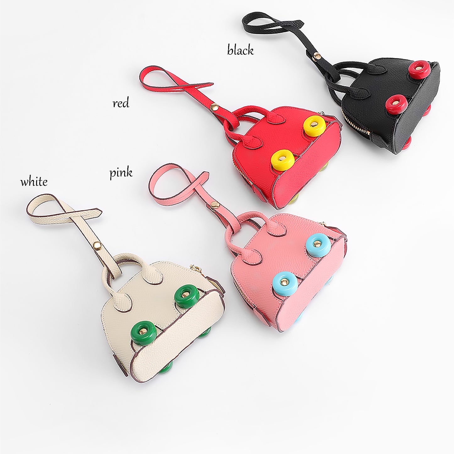 Handmade leather coin purse, car-shaped keychain bag, white small storage pouch, bag decoration accessories, creative zipper storage pouch, new style headphone case charm