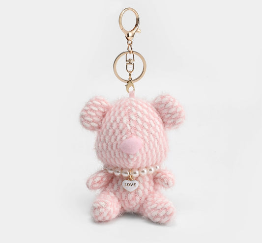 Cute Pink Bear Keychain & Bag Charm – Plush Bear Pendant, Soft and Fluffy Hanging Accessory for Bags, Backpacks, and Keys