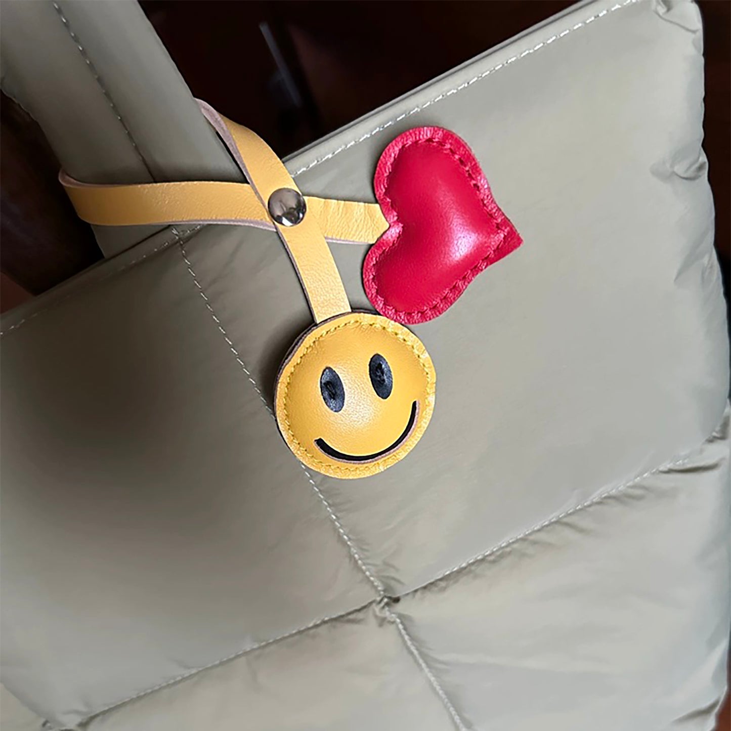 The Pliage Energy Bag Charm, genuine leather bag charm, smiley face style bag accessory,Yellow keychain