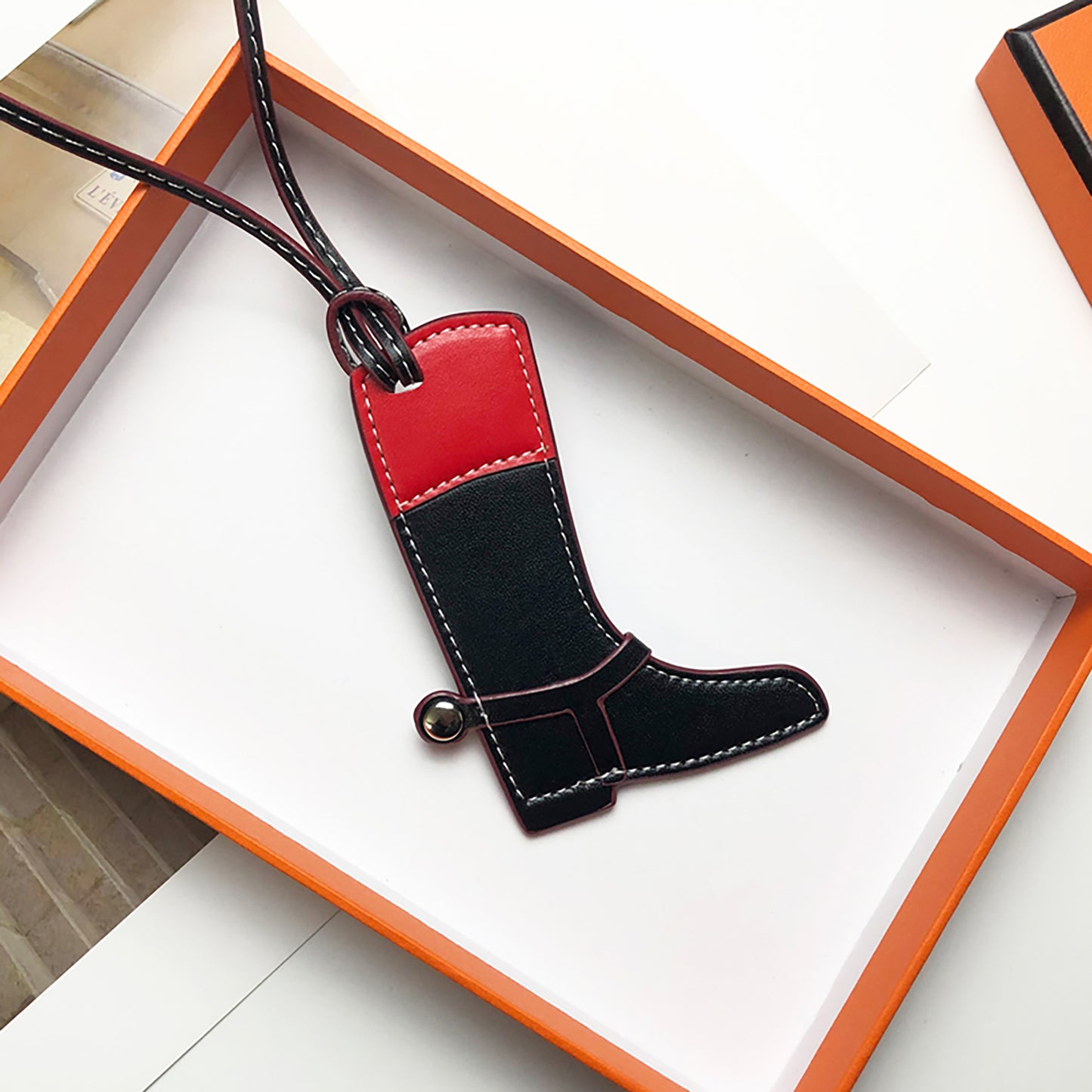 Artisanal Two-Tone Leather Bag Charm – Handmade Multi-Color Detachable Purse Accessory