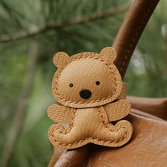 Cream Bear Bag Charm, Cute Genuine Leather, Niche Luxe Handmade Gift.
